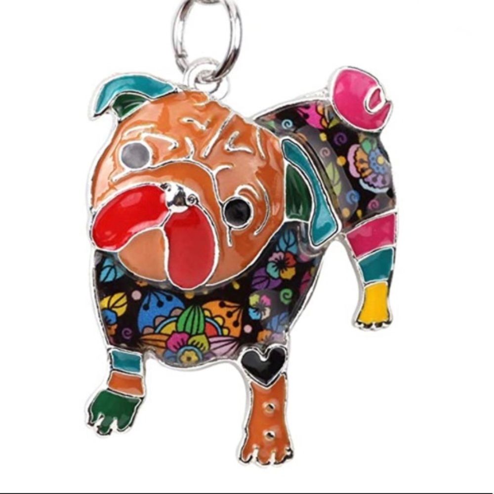 Enamel Pug Dog Puppy Pendant & 925 Sterling Silver Necklace